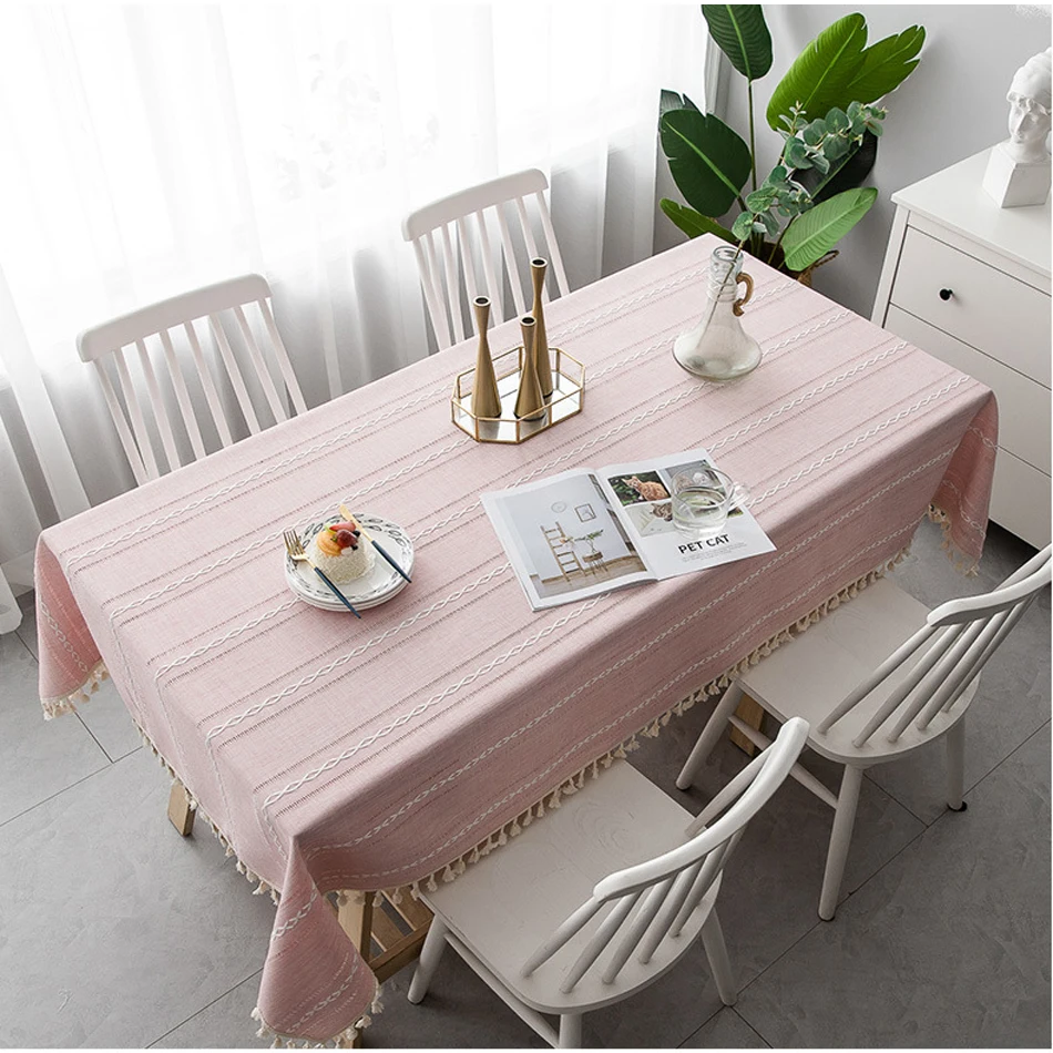 Скатерть кружевная из хлопка и льна в полоску Пылезащитная художественная