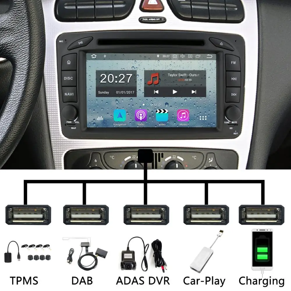 PX6 Octa Core Android 9,0 4+ 64G 5 USB для Mercedes Benz C Class W203 S203 C180 C200 C220 C230 C240 C270 C280 C300 автомобиль радио gps