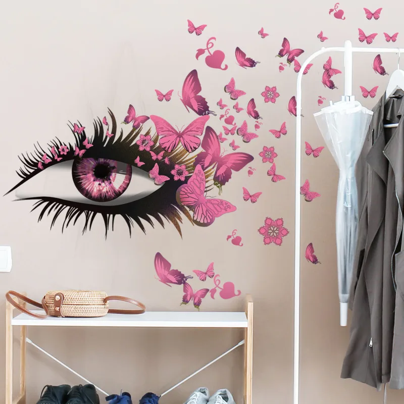 

Romantic Beautiful Lady With Big Eyes Flower Petals Butterfly Wall Stickers Home Decor Living Room Wall Decals Wedding Mural Art