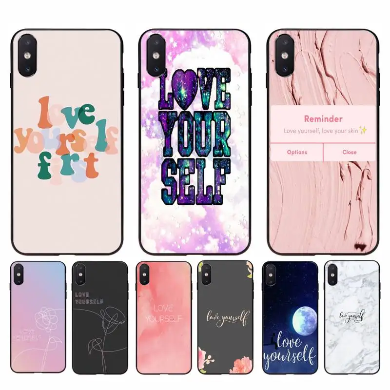 

Yinuoda Love Yourself Black TPU Soft Rubber Phone Cover For iPhone 11 8 7 6 6S Plus X XS MAX 5 5S SE 2020 XR 11 pro Cover
