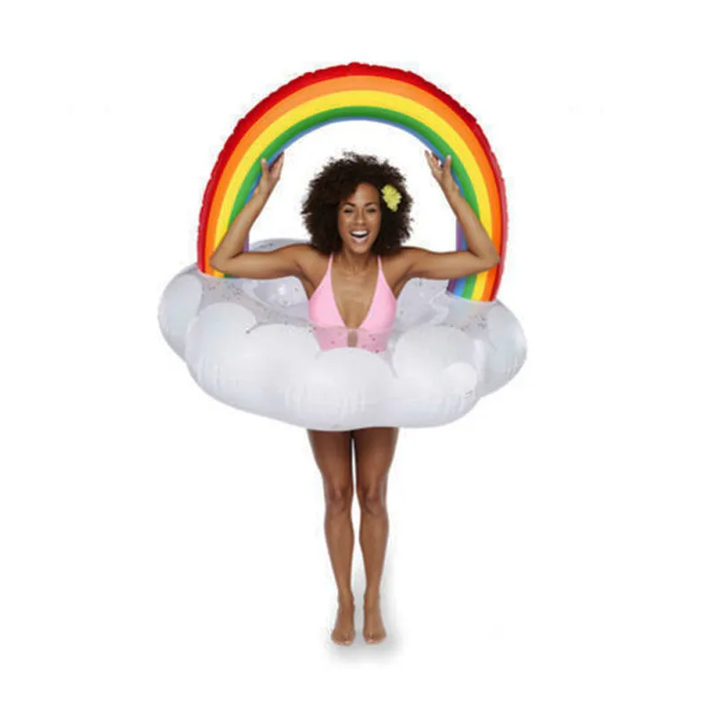 

Inflatable Colorful Rainbow Pool Party Adult Children's Float Toys Inflable Rubber Ring Swimming Circle Cloud Floating Row