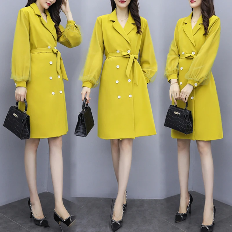 

Pure Colour Trench Coat For Women Korean Fashion Belt Windbreaker Double Breasted Coat Femlae Loose Overcoat Clothes Coats