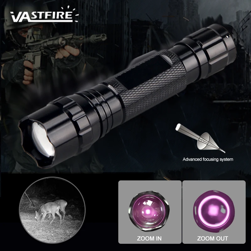 200yards led infrared flashlight zoomable hunting torch 940 nm adjustable ir light night vision18650chargermountswitchbox free global shipping