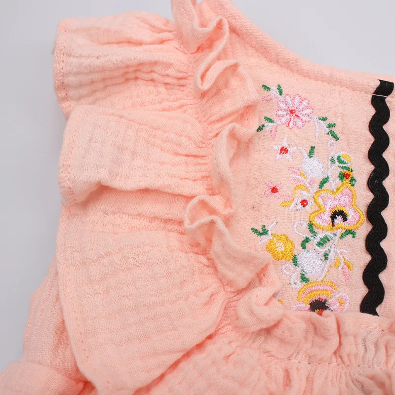 baby girls summer flower embroidery dresses kids ruffle sleeve dress cute cotton linen party frocks toddler vestidos for 2-6 Yrs | Детская