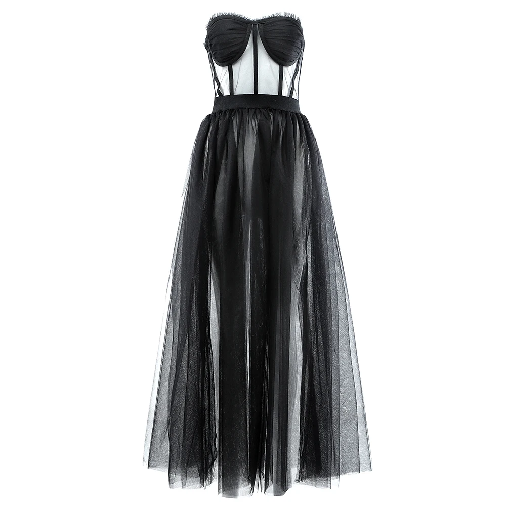 

2021 Elegant Women Dress Party Club Celebrity Bandage Dress Mesh Long Sexy Spring Summer Dresses New Clothing