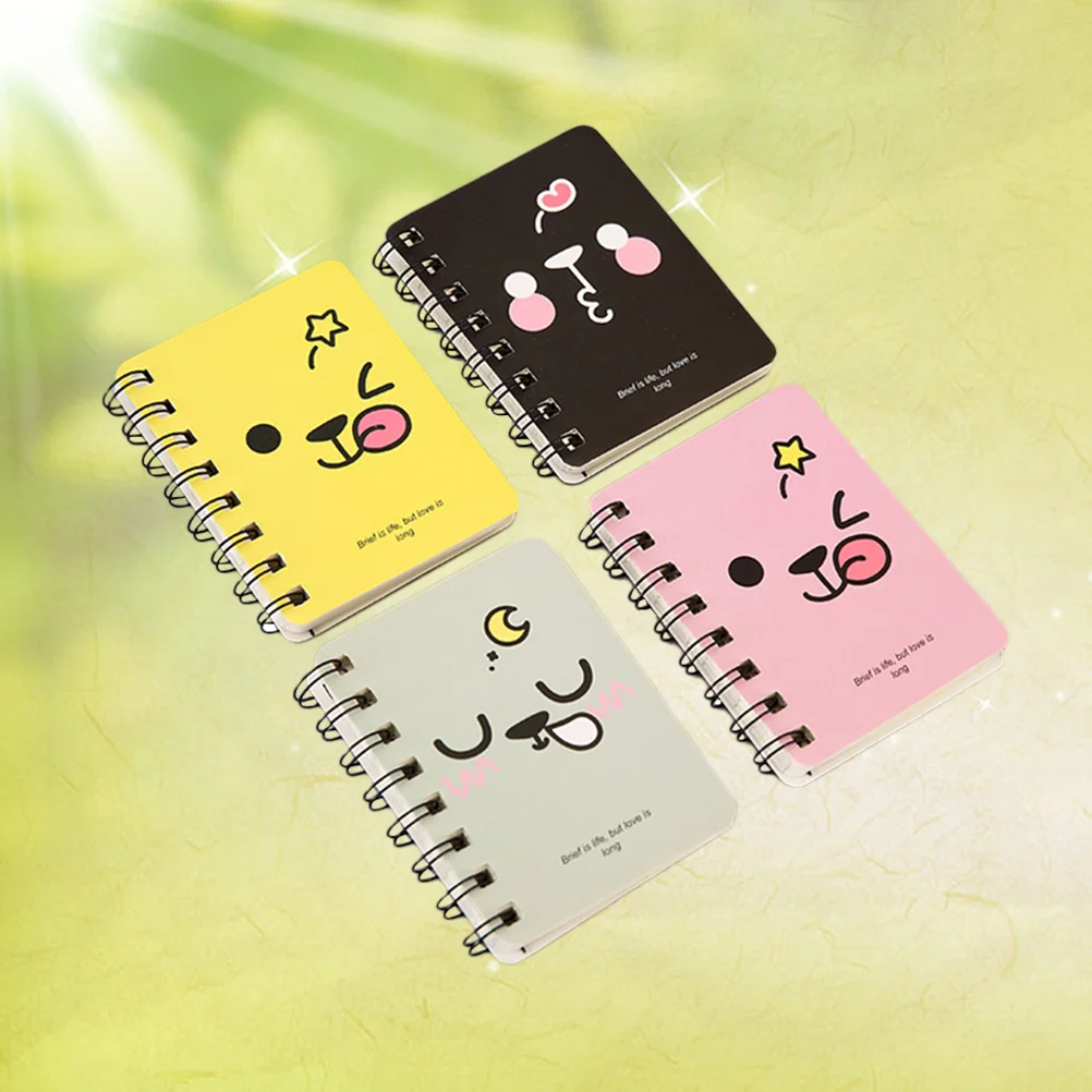 

4pcs Mini Cartoon Mini Notebook Diary Book Portable Notepad Pocket Travel Journal Notebook (+ Yellow + Gray + Black)