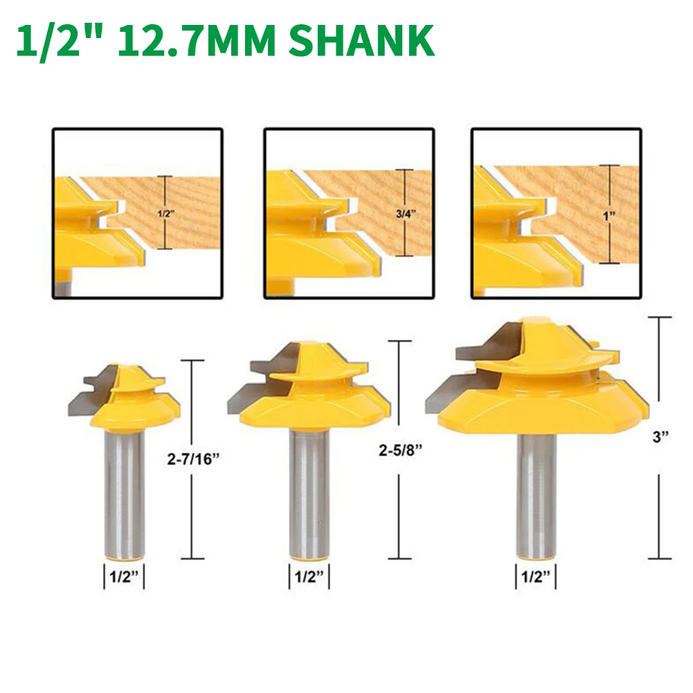 

3 шт./компл. 1/2 "12,7 мм хвостовик фрезерный станок для резьбы по дереву под углом 45 градусов клеевой шов фрезы для контурной обработки клеевой ш...