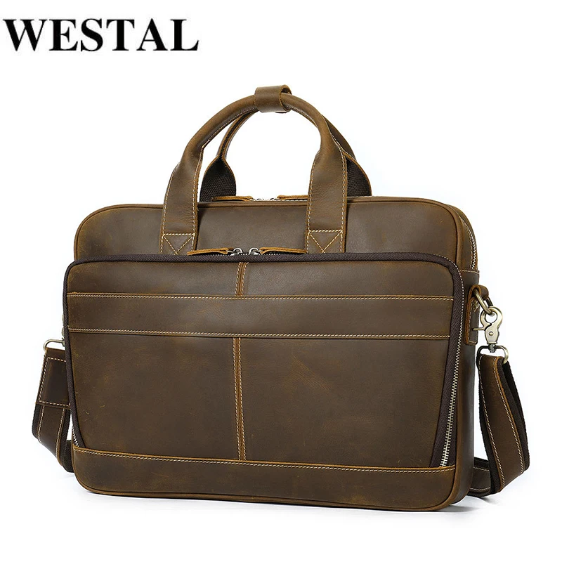 Портфель WESTAL мужской из натуральной кожи винтажная сумка для ноутбука 15 дюймов
