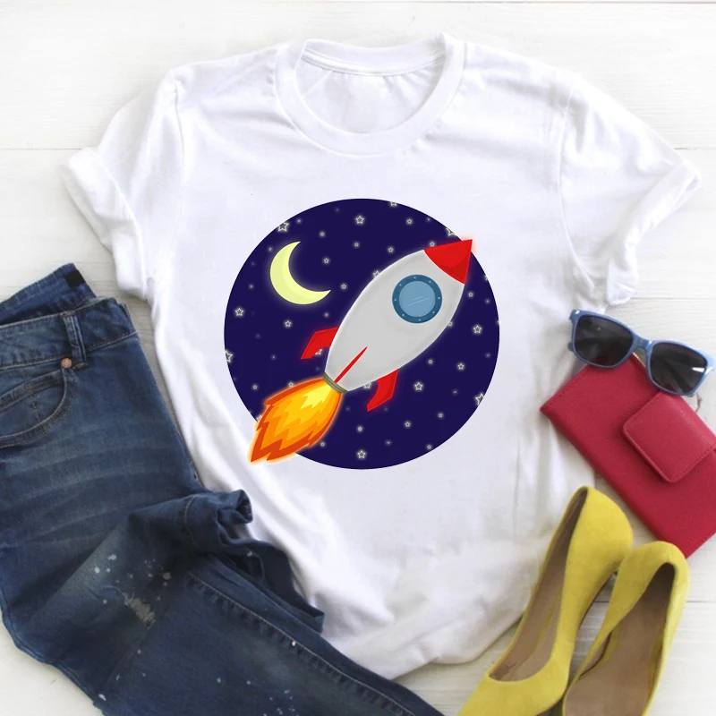 

Women UFO Alien Space Alien Printed Cartoon Ladies Summer T Tee Female Top Shirt Clothes Tshirt Womens Graphic T-shirt