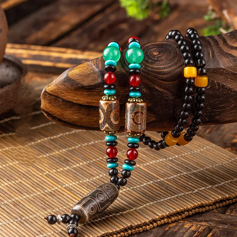 Натуральный жемчужный кулон с тремя глазами и девятью изысканный Тибетский Агат