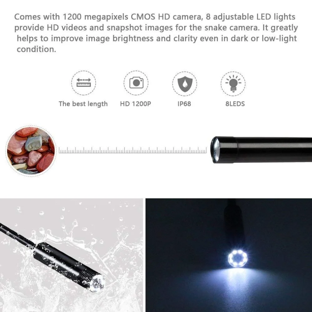 3 в 1 USB мини 8 мм объектив эндоскоп 2 м мягкий кабель бороскоп Инспекционная камера