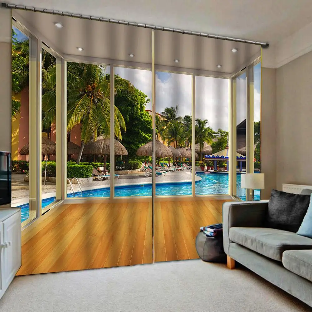 Занавески для балкона занавески с изображением моря 3D роскошные затемняющие на