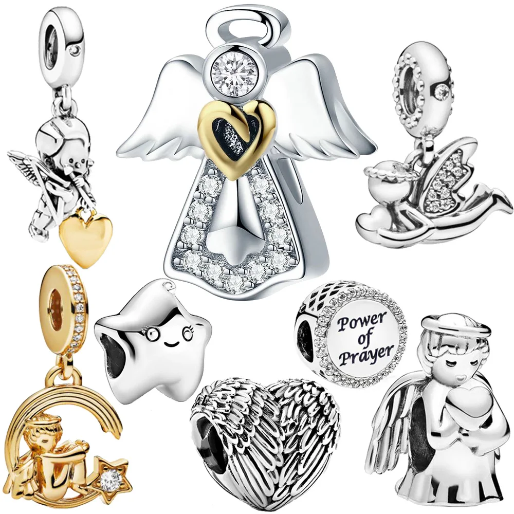 

Hot Sale 925 Sterling Silver Beads Angle Wings Of Heart Prayer Isa The Star Charms Fit Original Pandora Bracelet DIY Jewelry