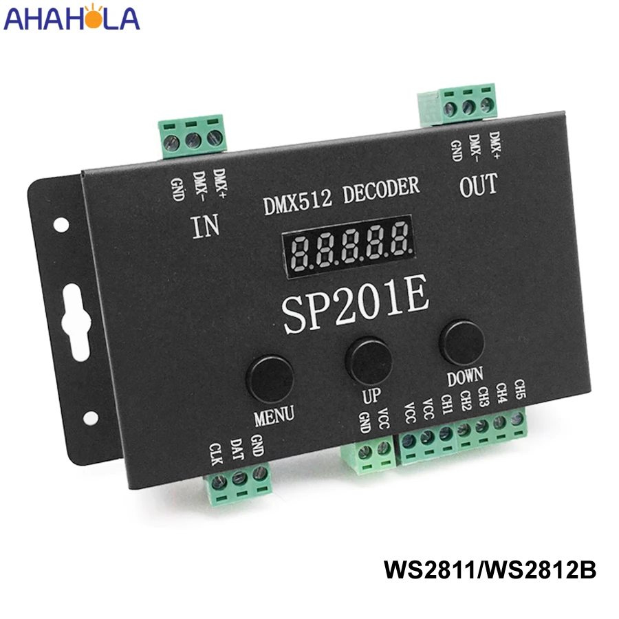 SP201E Dmx декодер 5v 12v 24v Ws2811 Ws2812b Rgb Dmx512 входной сигнал 512 выходной Spi | Лампы и