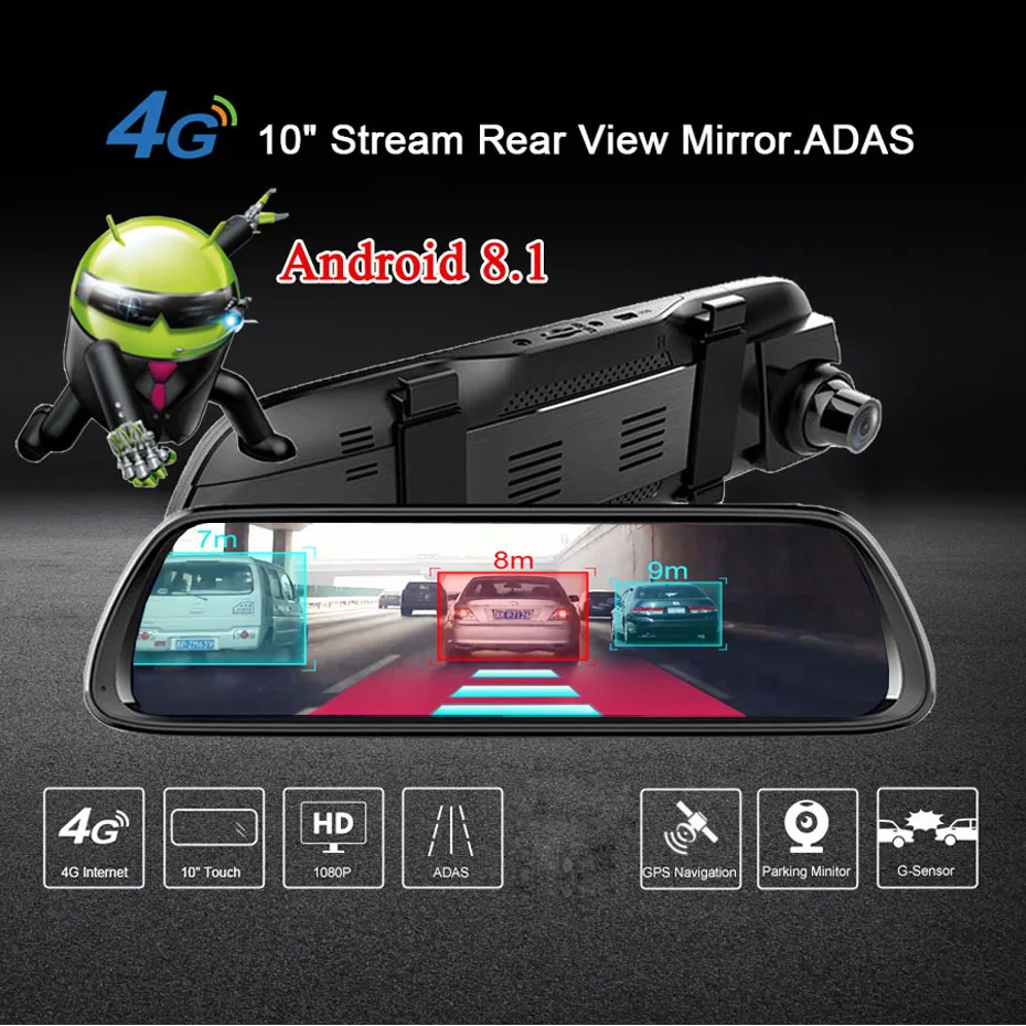 Maiyue star10 дюймов 4G Android 8,1 Автомобильный видеорегистратор gps навигатор HD 1080P потоковое медиа зеркало заднего вида ADAS Wif gps навигатор рекордер