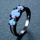 Изысканное женское круглое кольцо с голубым огненным опалом, модное кольцо, обручальные кольца с черным золотом для женщин, Винтажные Ювелирные изделия для женщин