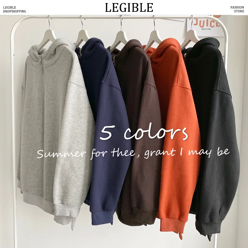 

2020 Autumn Women's Hoodies Oversize Female Thicken Warm Zipper Loose Hooded Hoodie Women Sweatshirts Lady