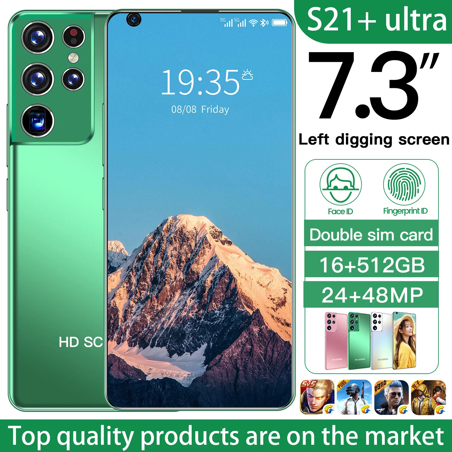 

Global Version S21Ultra-7.3inch HD Full Screen Smart Phone 16+512GB 6800mAh Cellphone 24+48MP Face Unlock Deca Core Mobilephone