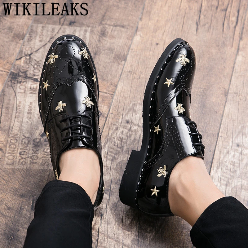 Пчелы обувь Мужская Свадебная Формальные Лакированная кожа парикмахер Туфли