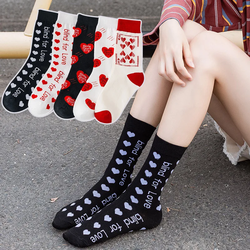 

Hosiery Heart Sock Breathable Cotton Socks College Style Long Tube New Love Middle Tube Socks Japanese Cute High Top Socks