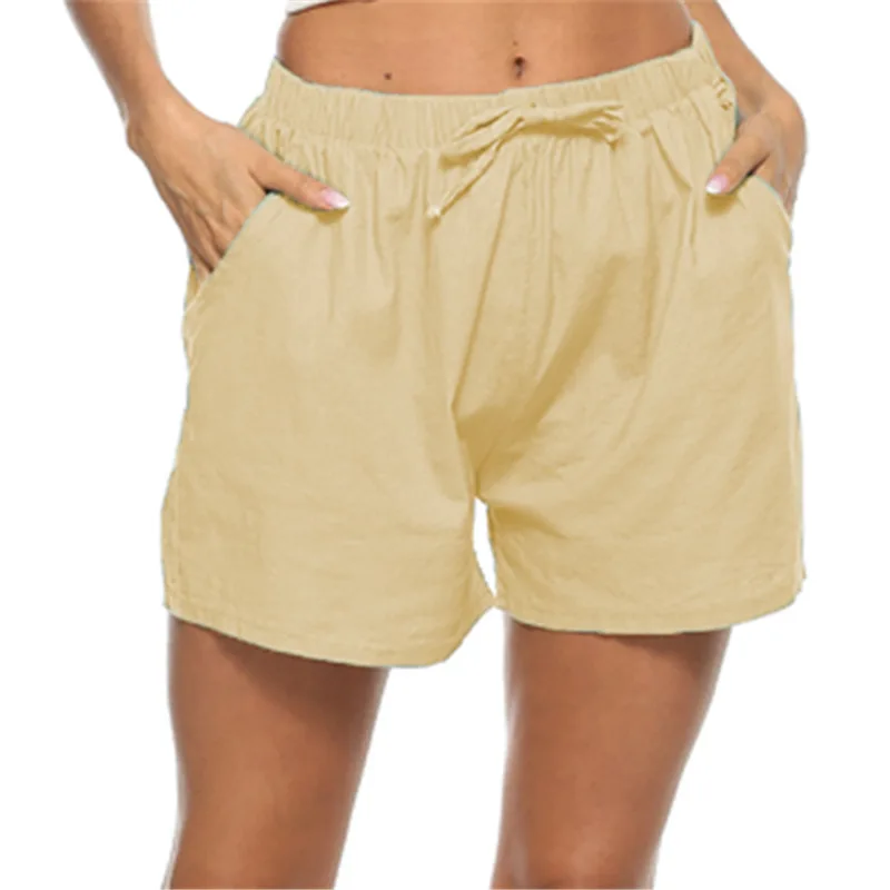 

PLUS SIZE CLOTHING-Explosion ladies cotton linen shorts casual pants custom logo print on product and package from 1pc dropship