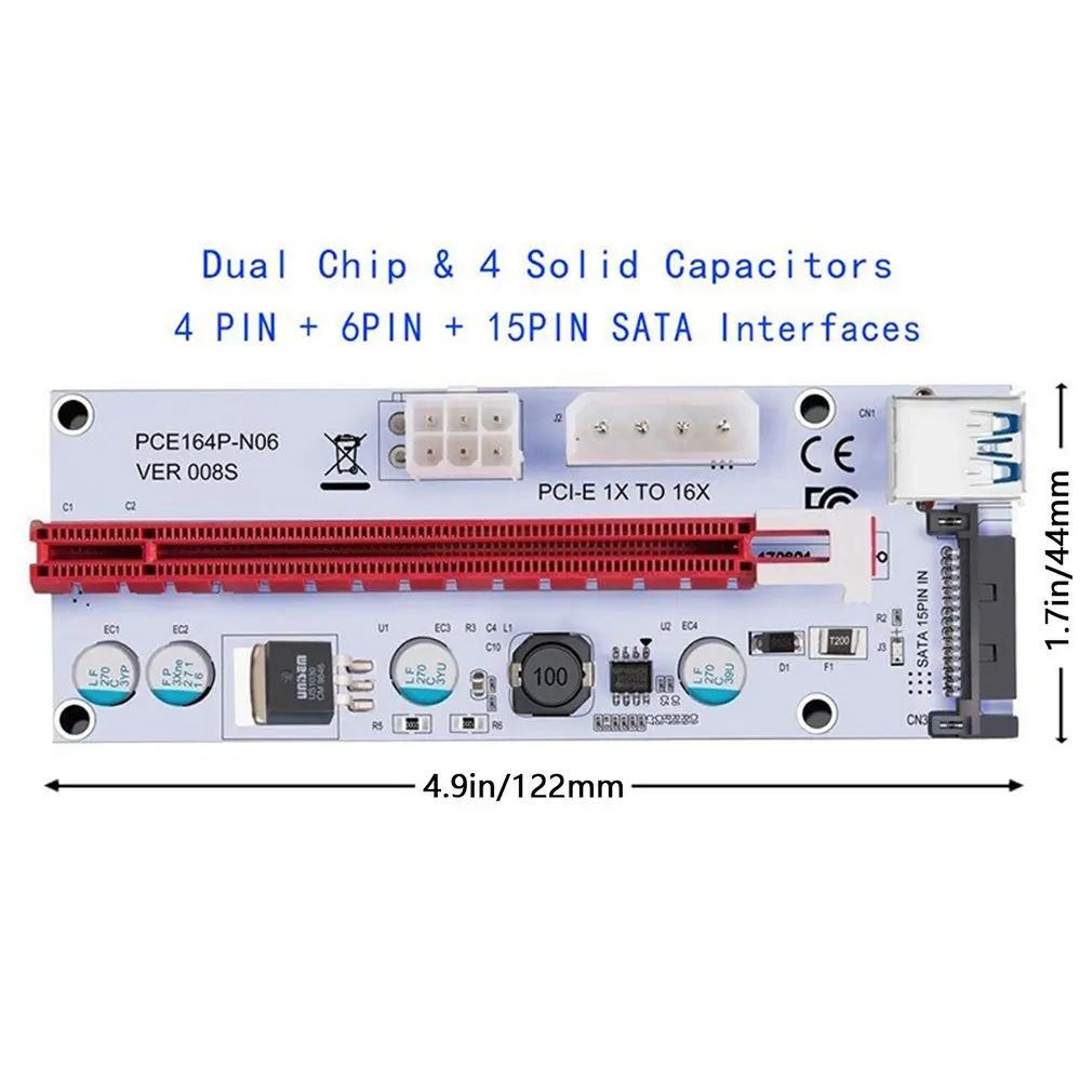 

Hot Selling 008S/006C 3 In 1 PCIe PCI-E PCI Express Riser Card 1x To 16x USB 3.0 Data Cable for Bitcoin Mining BTC Graphics Card