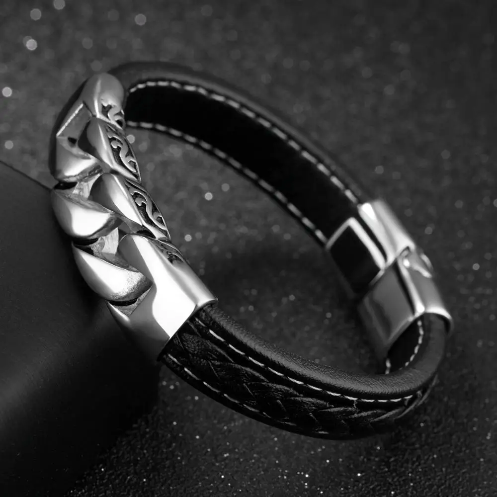 Misheng High Quality Stainless Steel Jewelry Men's Leather Bracelet Link Chain Fashion Brand Accessories 2019 Boyfriend Gift | Украшения