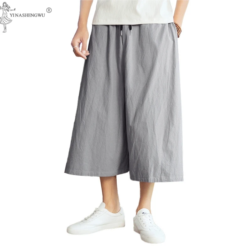 

Japanese Pants Widened Comfortable Linen Wide-Leg Harajuku Harem Trousers Men Samurai Costume lantern Leisure Haori Asian Kimono
