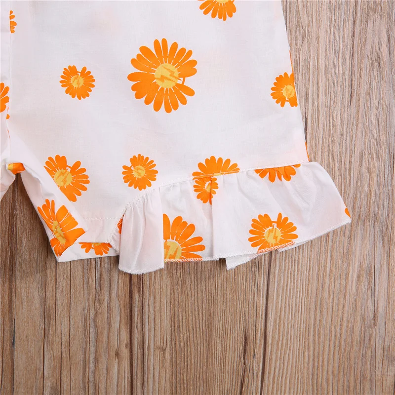 

Children Kids Girls Summer Casual Cotton Sleeveless Jumpsuit Fresh Daisy Printed Ruffles Bandage Short Pants,18 Months-6 Years