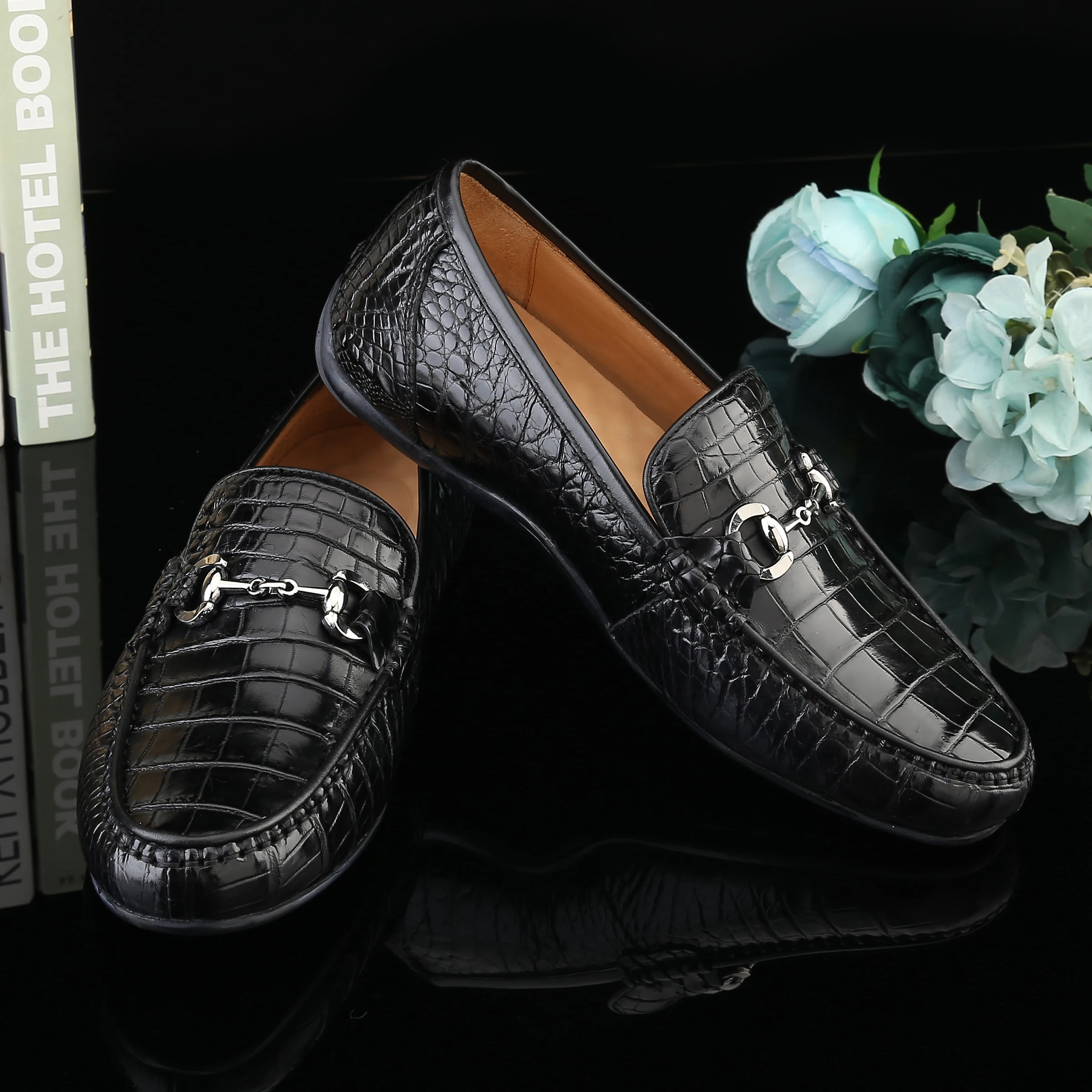 100% Genuine crocodile skin leather men fashion shoe soft leisure sneaker with cow lining black colors | Обувь