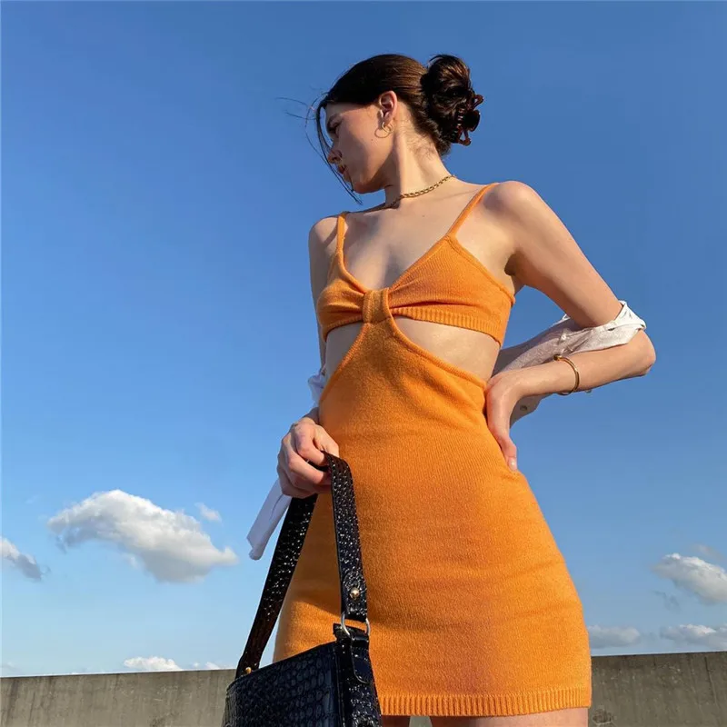 

2021 new style women's skirt sexy open back hollow out solid color suspender waist closed casual hip