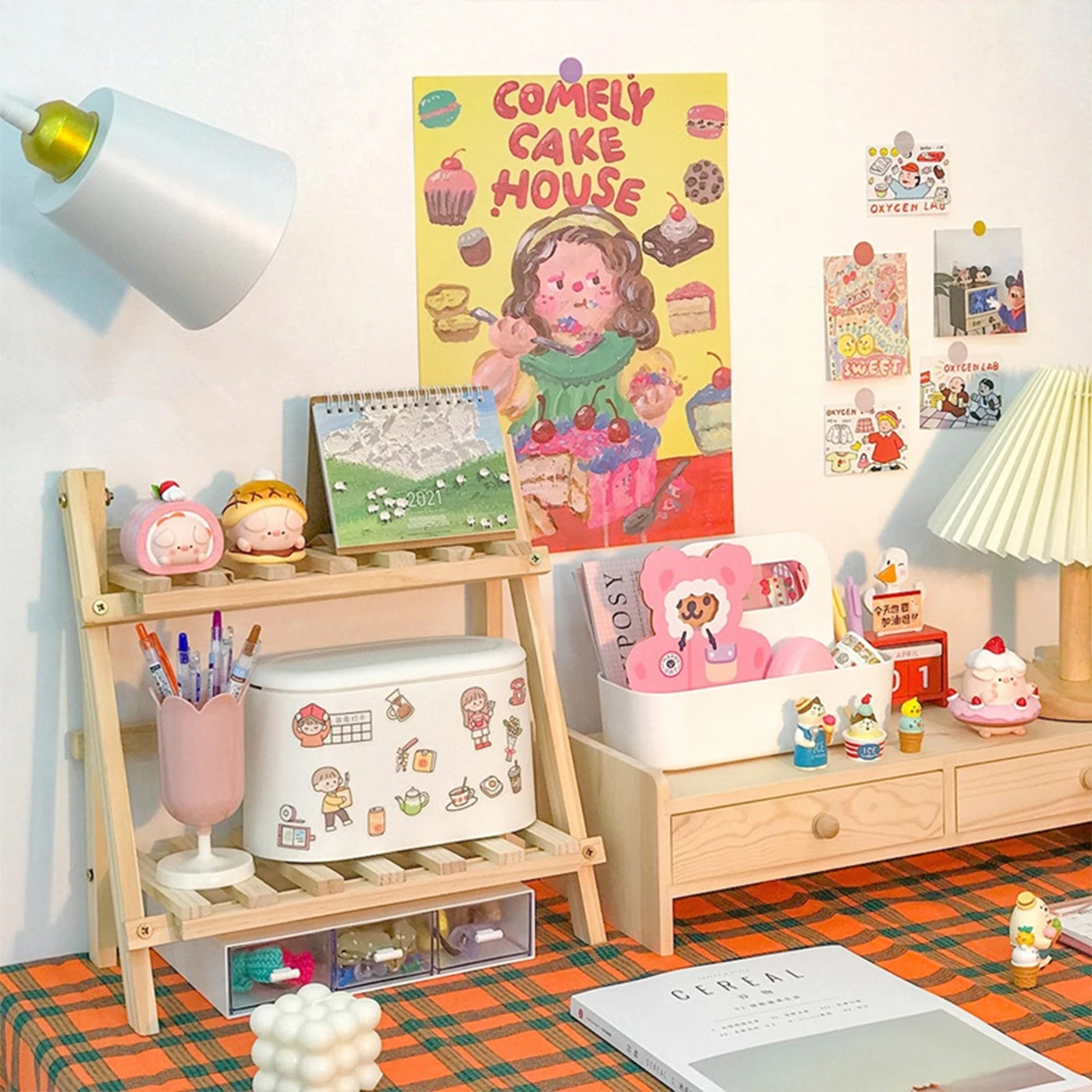 Настольная стойка деревянная Двухуровневая книжная полка канцелярские