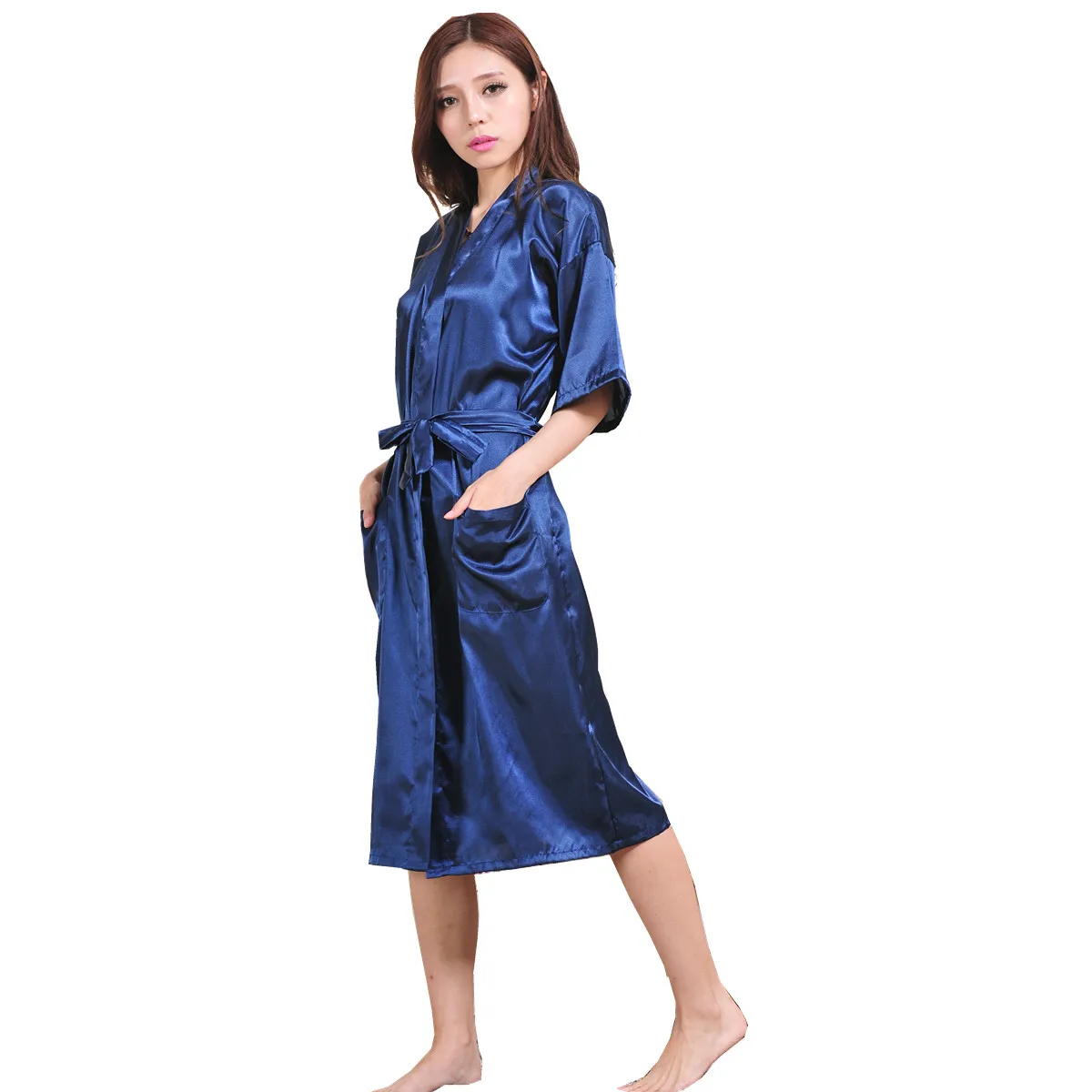Халат женский атласный из искусственного шелка пикантная ночная рубашка