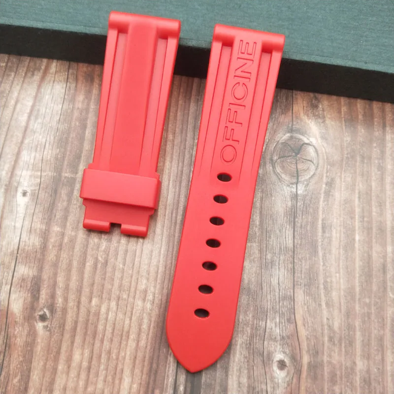 24red strap 24 мм 26 мм черный белый оранжевый Камуфляж красный синий зеленый серый мягкий водостойкий резиновый ремешок для часов для panerai ремень, булавка, пряжка бесплатный инструмент - Цвет ремешка: 24red strap