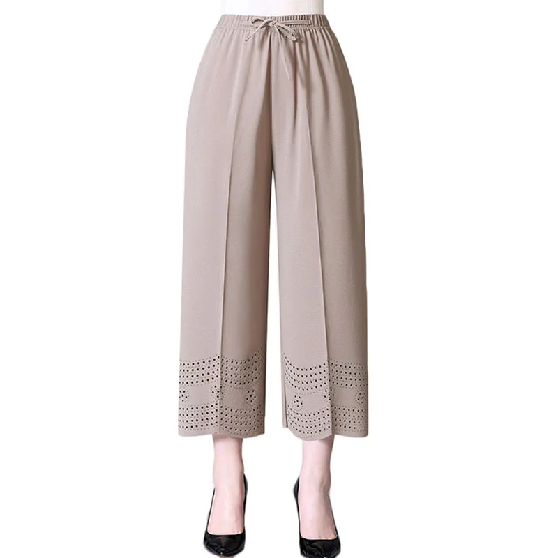 Летние женские брюки 2020 новые полые Однотонные эластичные повседневные с