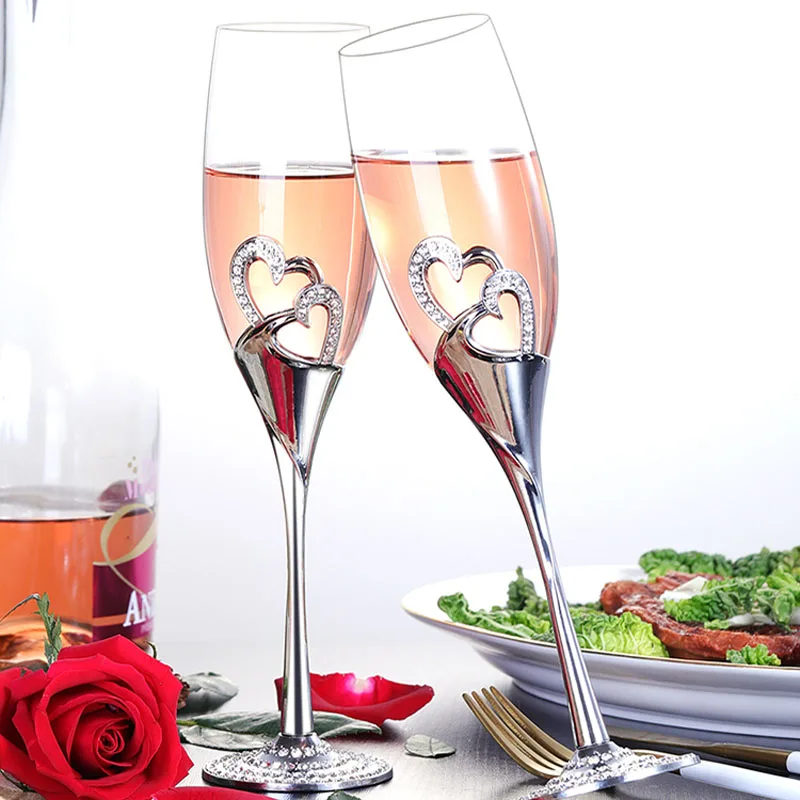 2 шт./компл. сердце Стекло с украшением в виде кристаллов Свадебные тостов