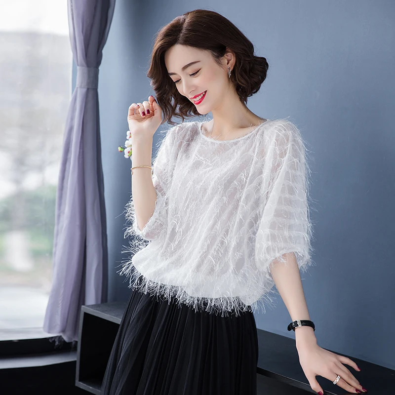 

Новая летняя женская шифоновая блузка, элегантная женская Свободная шифоновая блузка с рукавом «летучая мышь», топы