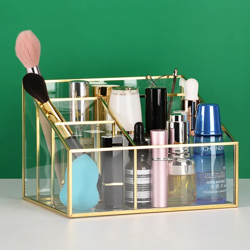

Europe Glass Makeup Brush Storage Tube Eyebrow Pencil Makeup Organizer Bead Glass Jewelry Sundries Storage Box Dropshiping