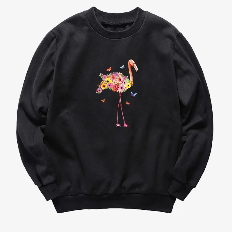 

Женские флисовые толстовки с принтом фламинго, свободный свитер с длинными рукавами и круглым вырезом, женские зимние пуловеры с капюшоном