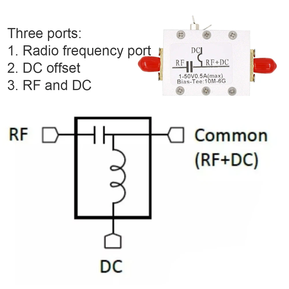 

Bias Tee RF 10MHz-6GHz Broadband for Radio Frequency Microwave Coaxial Bias Optical Fiber Communication Low Noise Amplifier