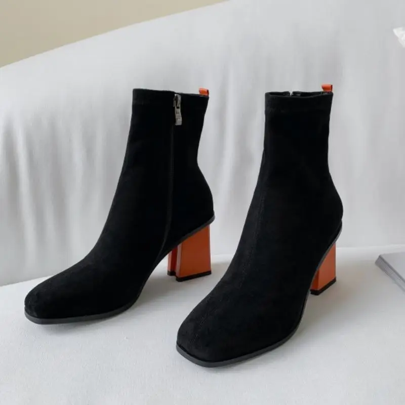 Haoshen &amp Girl/осенние женские ботильоны обувь на высоком каблуке ботинки квадратном