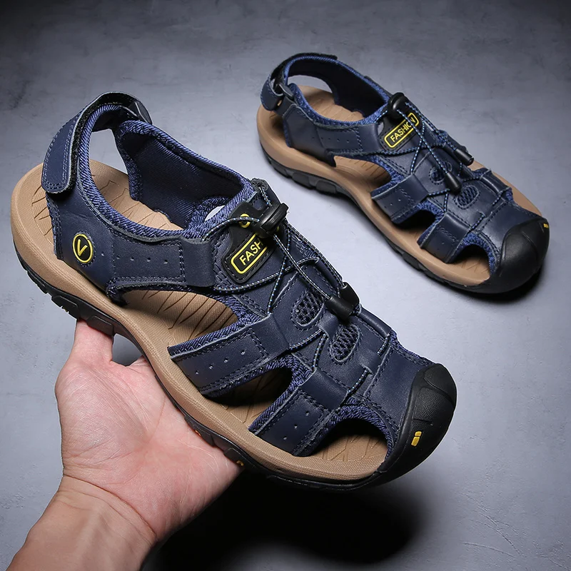 Сандалии мужские из натуральной воловьей кожи удобная летняя повседневная