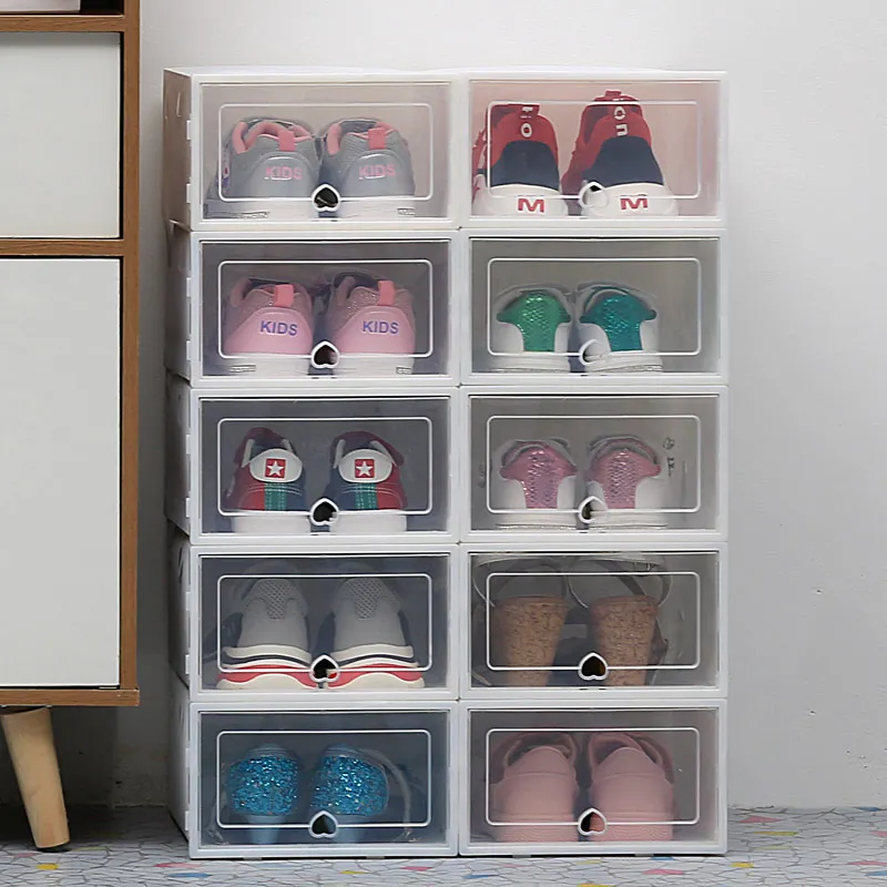 

Household Shoe Storage Box with 6 Transparent Stackable Units To Organize Shoes