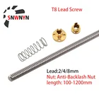 Свинцовый винт T8 Lead 248 мм с гайкой против люфта, шаг 2 мм OD 8 мм 100 1000 1200 мм Т-образный шаговый двигатель трапециевидной формы для 3printer