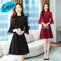 hepburn style small black dress 2020 new style for autumn and winter long sleeve fashion slim fit small flying sleeve french