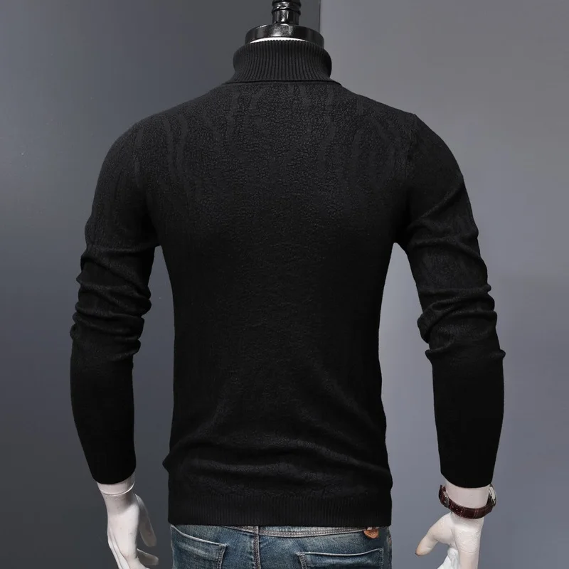 Fashion Black Turtleneck Sweater Pullover Men Winter Warm Knitted Sweaters Mens Clothes