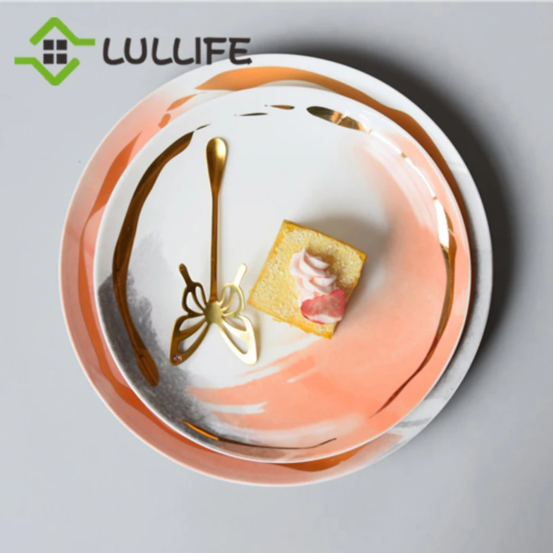 1 шт. роскошные фарфоровые обеденные тарелки с золотыми краями и градиентом 9/10