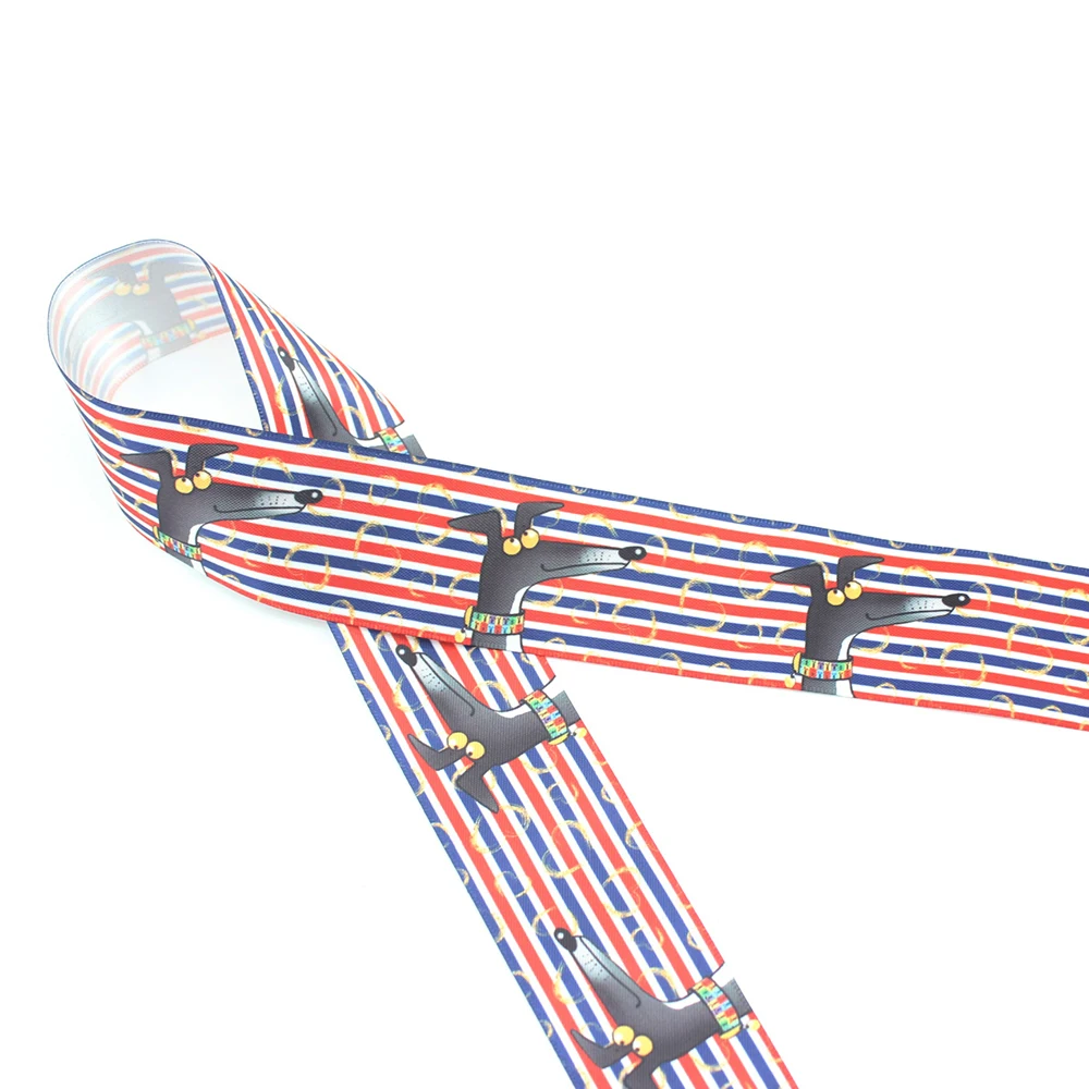

Stripe Greyhound Dog Ribbon for Belts, Key Fobs, Pet Collars, Pet Leashes, Gift Wrap, Printed on 1-1/2" Satin