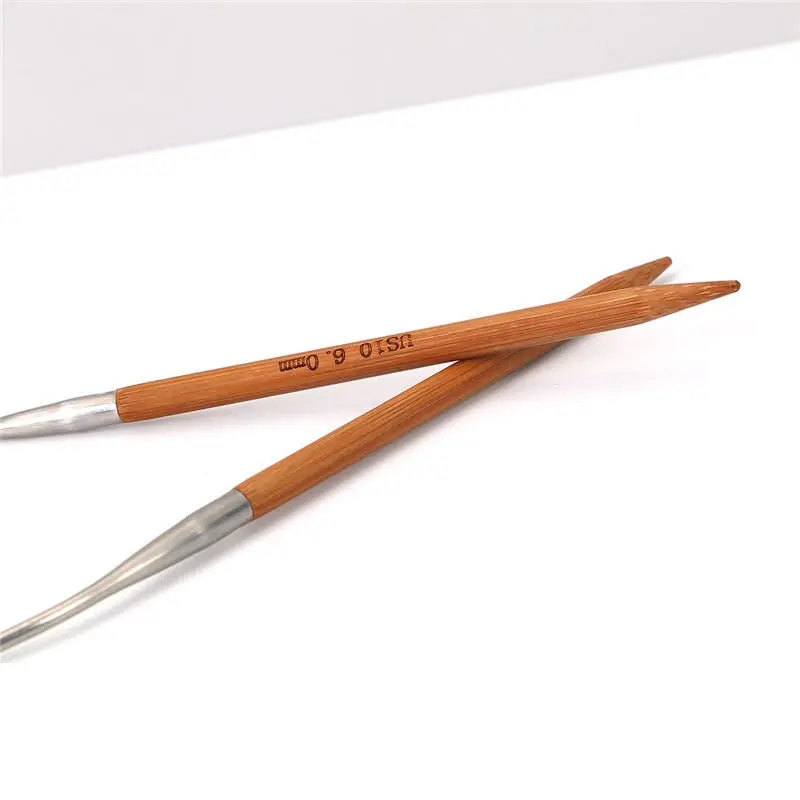 

6mm Bamboo & Stainless Steel Circular Knitting Needles Natural DIY Weave Needles Arts Craft Sewing Tools 80cm(31 4/8") long 1pc