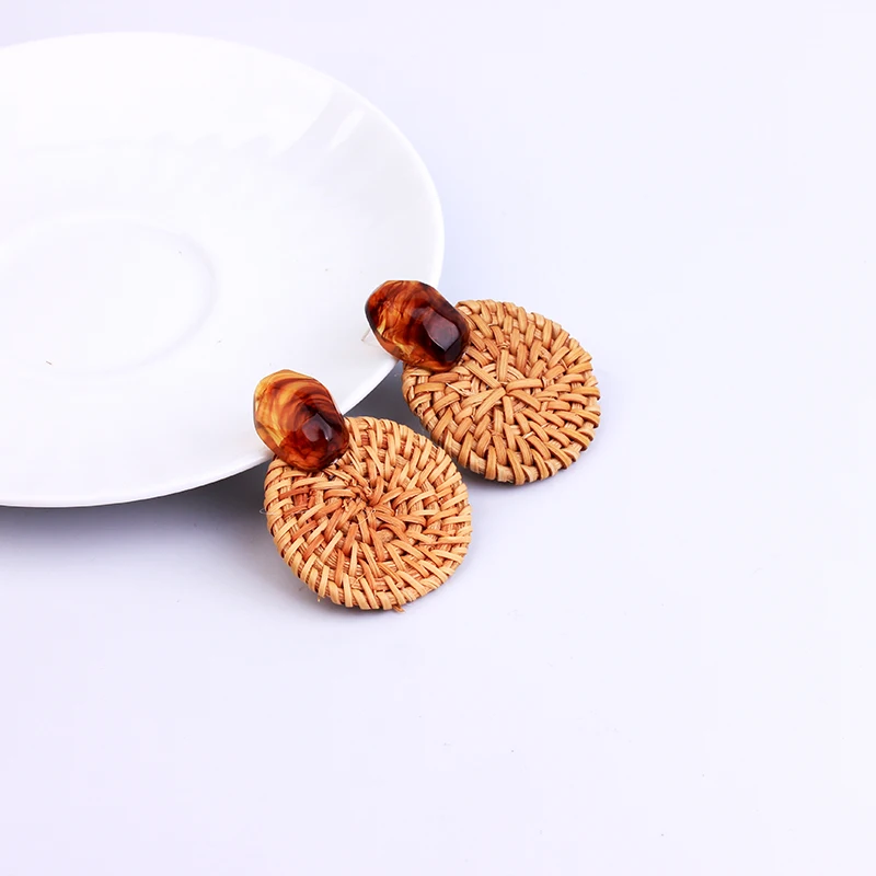 Корейские серьги из ротанга YAMEGA ручной работы уникальные деревянные